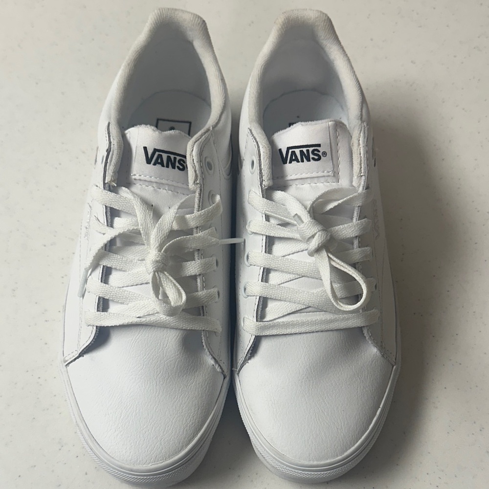 Vans All-White Leather Low-Top Sneakers
